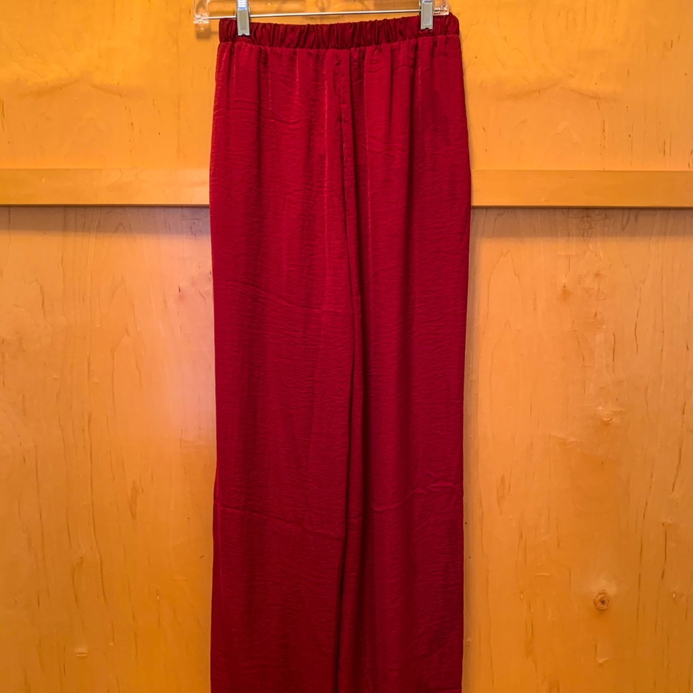 Maroon Silk Flowy Pants W/ Side-Slits